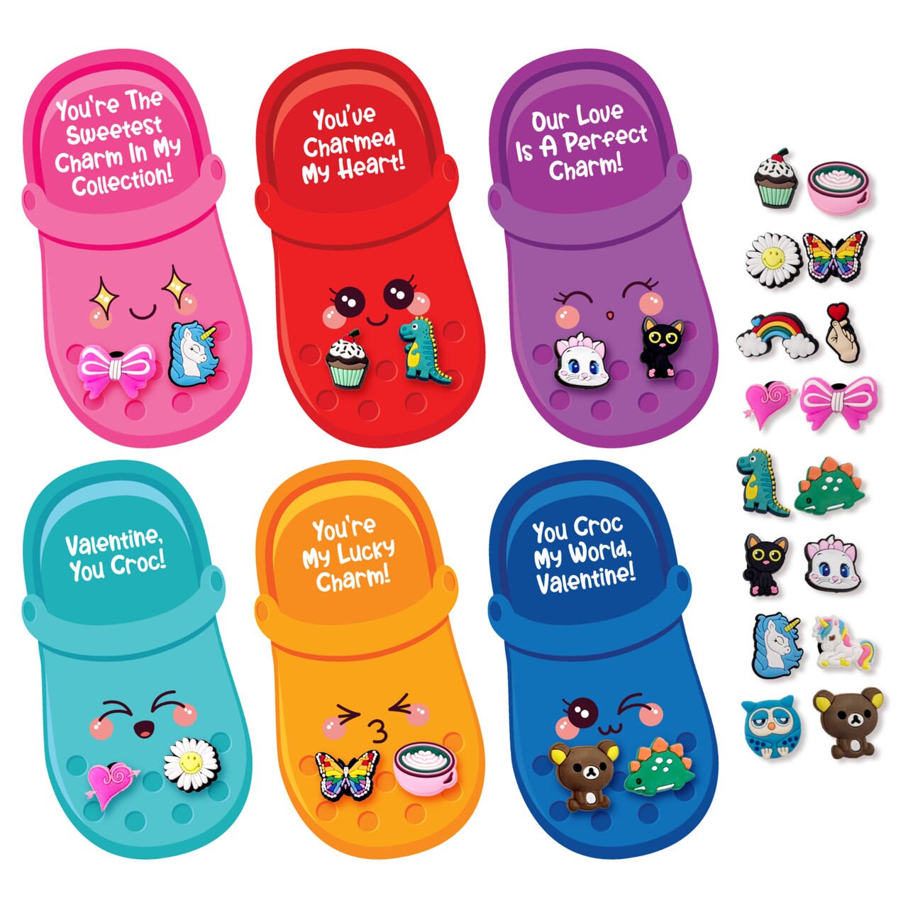 4E's Novelty 48 Pcs Classroom Valentines Cards with 96 Shoe Charms, Valentines Gifts for Kids School Valentines Classroom Exchange and Party Favors, Fun shoe charms Valentine Cards Theme Designs